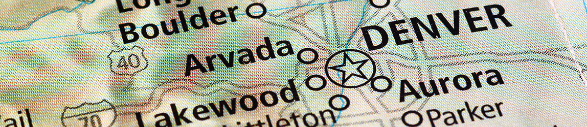 A stylized map of the Denver metro area